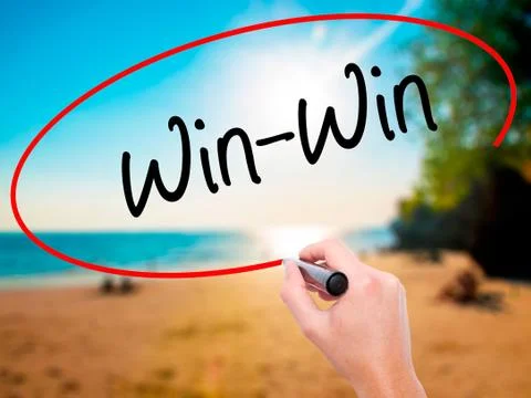 Man Hand writing Win-Win  with black marker on visual screen Stock Photos
