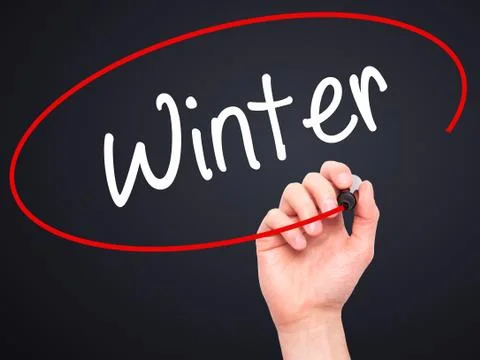 Man Hand writing Winter with black marker on visual screen. Stock Illustration
