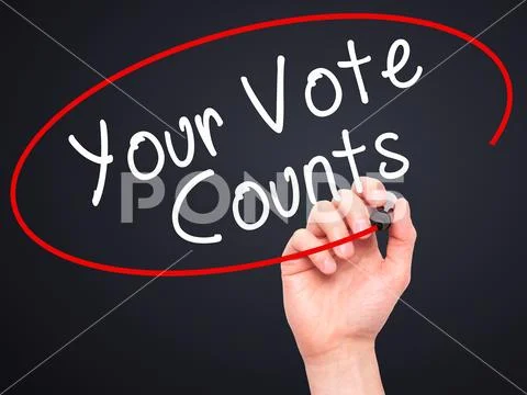 Man Hand writing Your Vote Counts with black marker on visual sc Stock Photos