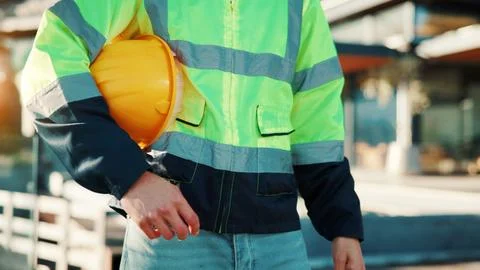 Man, hands and builder with helmet for home renovation, injury prevention o.. Stock Photos