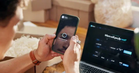 Man, hands and phone screen in small business for ecommerce, check out and tick Stock Footage 346954930