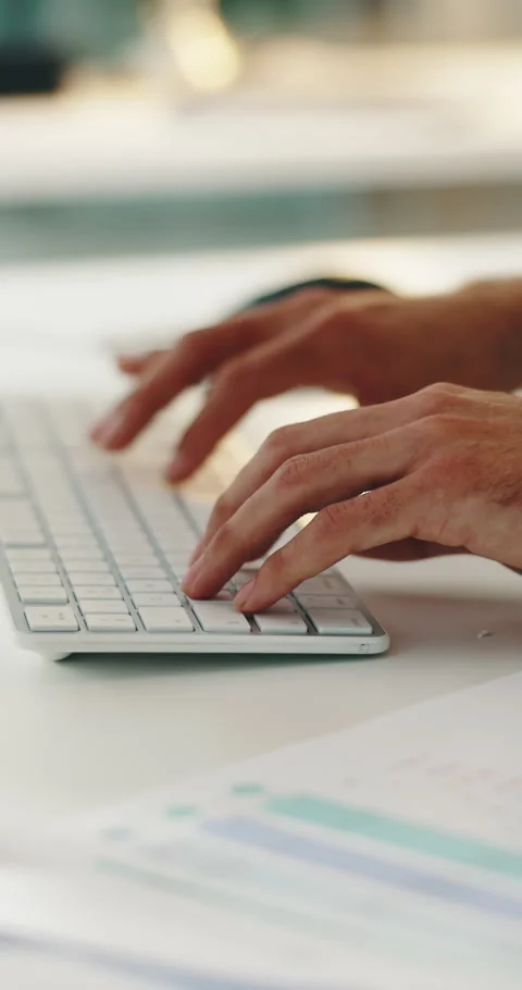 Man, hands and typing in office with computer, data analysis report and planning Stock Footage 336774054