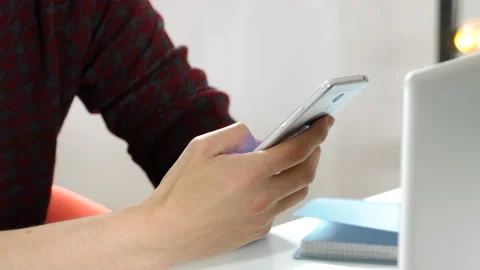 Man hands close up holding phone and texting Stock Footage 86158345