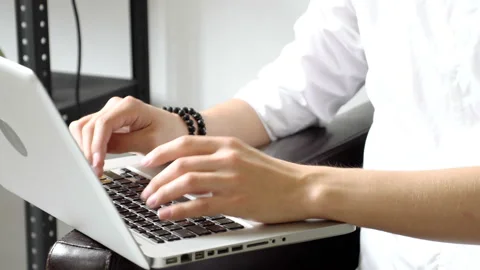 Man hands close up typing at laptop keyboard Stock Footage 86158191