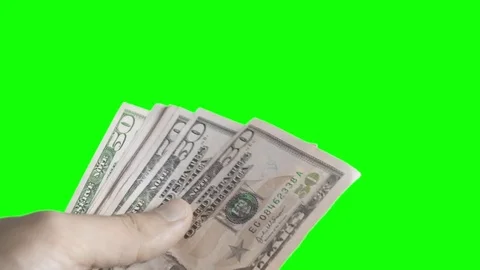 Man hands counting 50 dollars of bills. Close up. Green screen isolated. Vídeo Stock 78194279