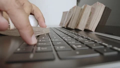 Man hands counting of thousands Thai baht banknotes money. Stock Footage 236016454