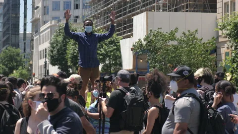 Man Hands up Don't Shoot Black Lives Matter Protest Washington DC 4K Stock Footage 132538060