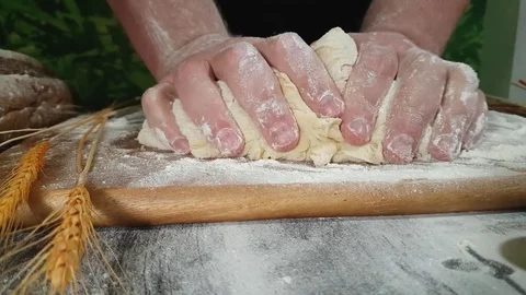 Man hands dough flour Stock Footage 82622926