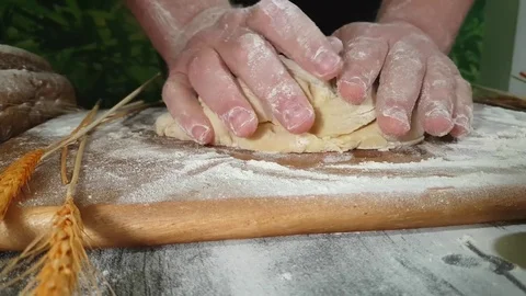 Man hands dough flour Stock Footage 82622931