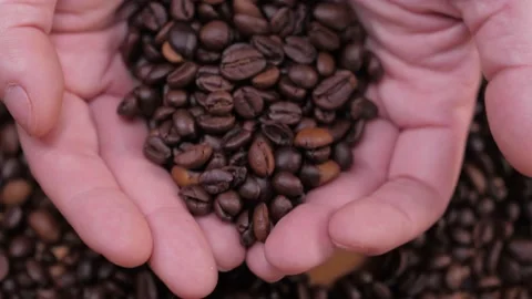 Man hands grabbing coffee beans 4k Stock Footage 150601144