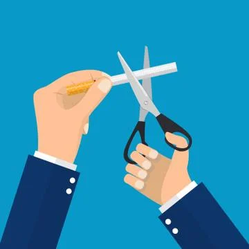 Man Hands holding scissors cut a cigarettes Illustrazione stock