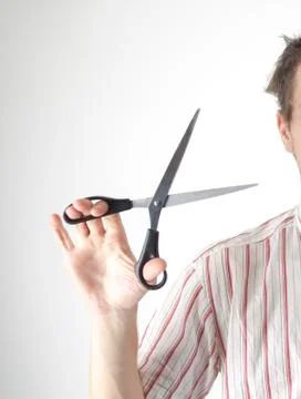 Man Hands holding scissors Stock Photos