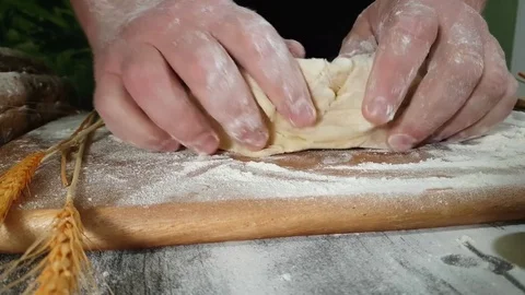 Man hands kneading dough Video stock 83486407