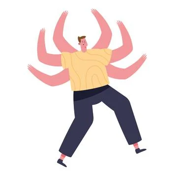 Man with hands multitask Illustrazione stock