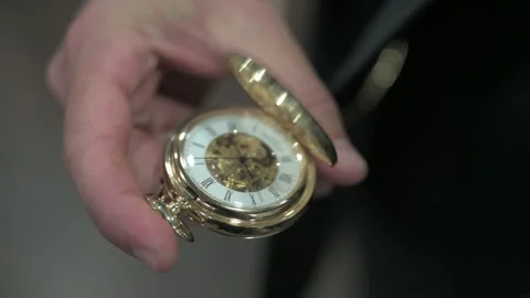 Man hands open pocket watch close up Stock Footage 246254080
