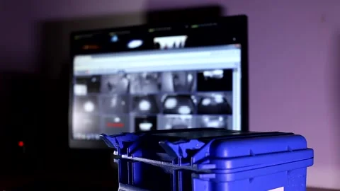 Man hands open small blue high security level bulletproof case and take technica Stock Footage 132675144