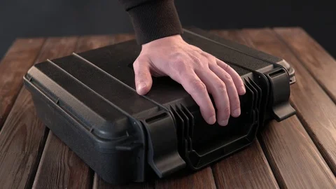 Man hands open suitcase with cash dollar Stock Footage 127380967