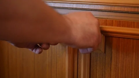 Man hands opening old retro cabinet Stock Footage 88828470
