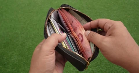 Man hands opens black money wallet. Stock Footage 282034129