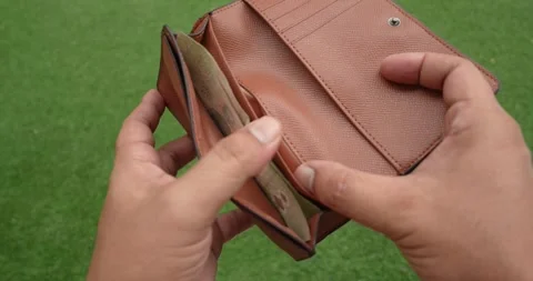 Man hands opens brown money wallet. Stock Footage 282031045