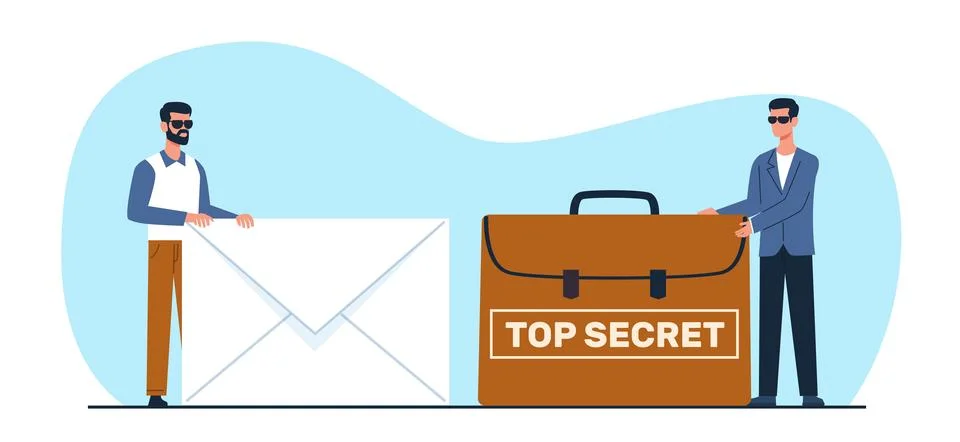 Man hands over secret documents in briefcase and receives letter envelope of Stock Illustration