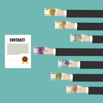 Man hands paying for contract. Corruption in business. Stock Illustration