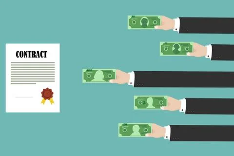 Man hands paying for contract. Corruption in business. Stock Illustration