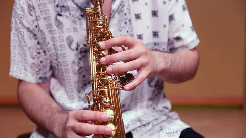 Man hands playing saxophone Stock Footage 111997159