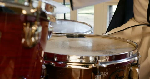 Man hands playing snare drum with drumsticks. professional drummer making music. Stock Footage 103260176