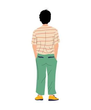 Man with hands in pockets. View from behind on teenager standing in relaxing Stock Illustration