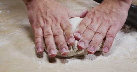 Man Hands Preparing Pizza Dough With Flour Stock Footage 243443932