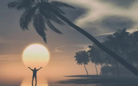 Man with hands raised Stock Illustration