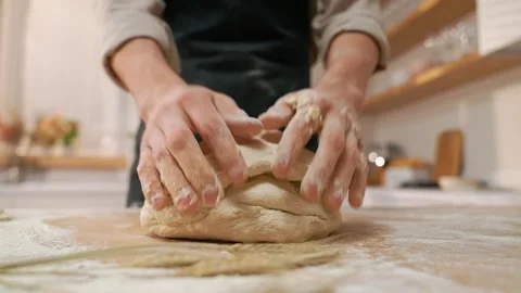 Man Hands Raw Dough Cook Stock-Footage 273500772