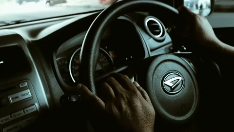 Man hands on the steering wheel Stock Footage 219024202
