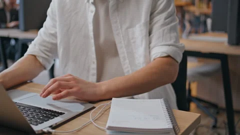 Man hands taking notes at office desk closeup. Programmer typing laptop keyboard Stock-Footage 280121816