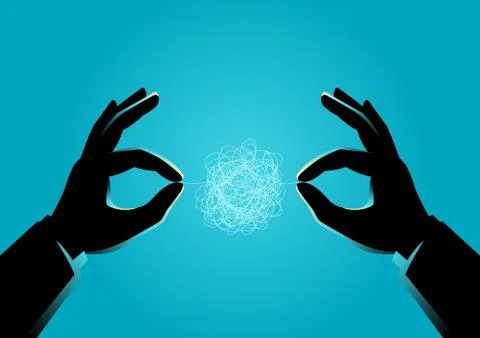 Man hands trying to untangle the tangled thread Stock Illustration