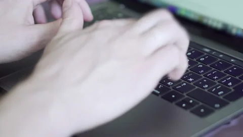 Man hands type on laptop keyboard  close up 4k Stock Footage 156588645