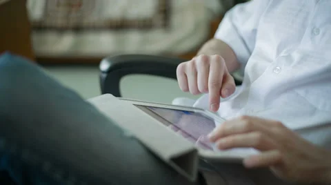 Man Hands Typing Are On The Tablet Видео 36196208