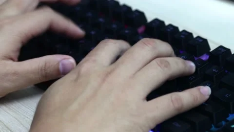 Man hands typing on black keybord in office Stock Footage 141017665