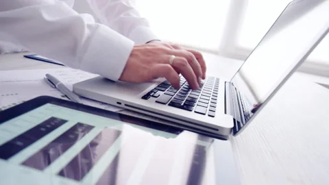 Man hands typing on a computer keyboard. Stock Footage