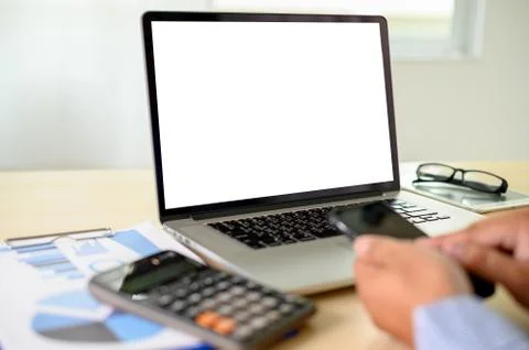 Man Hands typing on computer laptop desktop with female hands working on mode Stock Photos