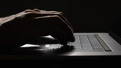 Man Hands Typing On Keyboard Of Modern Laptop On Wooden Table. Stock Footage 95776230