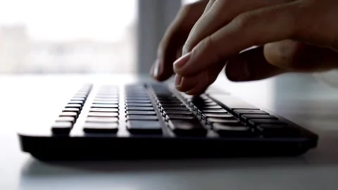 Man Hands Typing On Keyboard. Time Lapse. using laptop working searching and Video stock 336585598