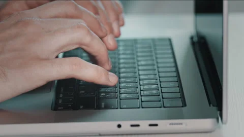 Man hands typing on laptop closeup. Online project Video stock 259475991