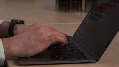 Man hands typing on laptop Stock Footage 147027192