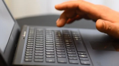 Man hands typing on a laptop keyboard, Italy. Stock Footage 101949039