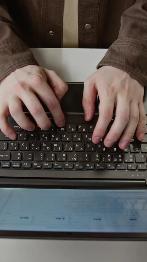 Man Hands Typing on Laptop Keyboard Working on Business Project Stock Footage 342603719