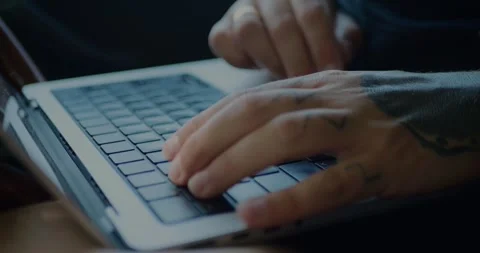 Man Hands Typing on Laptop. Working or Studying on Laptop... Stock Footage 331307565
