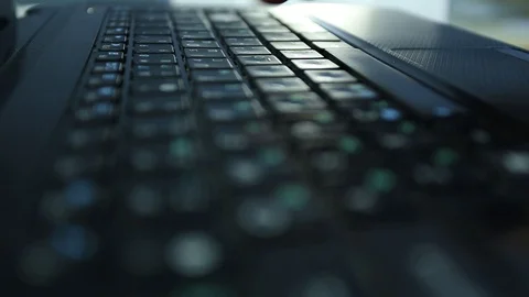 Man hands typing text on laptop keyboard, font printing Video stock 85597966