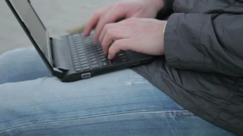 Man hands using laptop Stock Footage 49711129